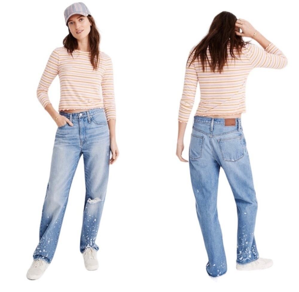 Madewell The Dadjean Bleached Edition Bleached Distressed Ripped Knee Sz 24